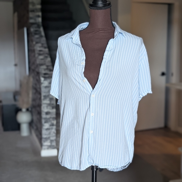 Denim & Flower Tops - Denim & Flower Light Blue Striped Casual Shirt